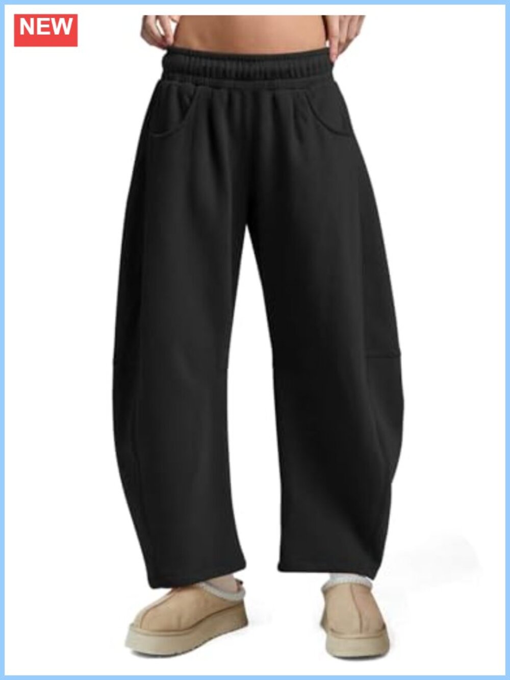 Fleece Lined Barrel Leg Sweatpants High Waisted Wide Leg Lounge Pants